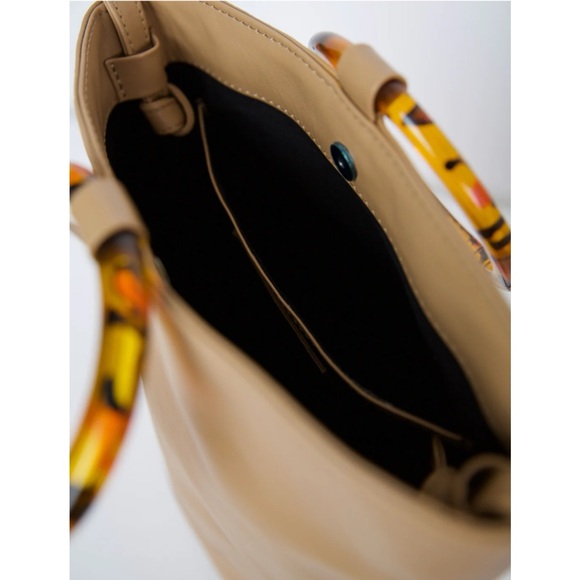 Payton James Dolly Bucket Tote Crossbody Tortoise Handles Italian Napa Leather - Picture 4 of 8